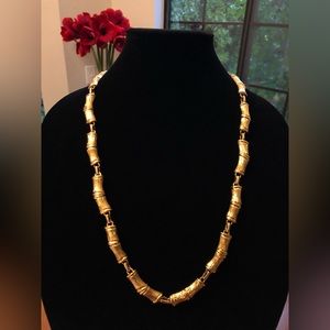 Vintage 1970s Signed MONET Gold Chunky Bamboo Chain Necklace 27” Mint condition!